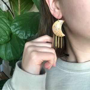 Handmade Clay Earrings Tucker & Scout Clay Geometric Funky Brass Gold Moon Small